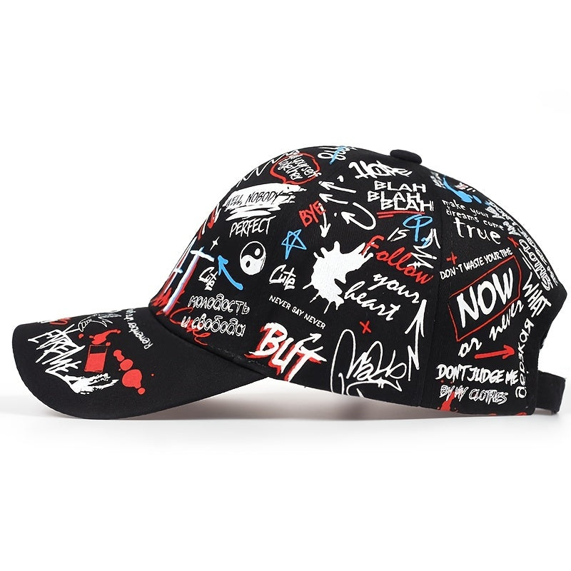 1 Men's Edgy Graffiti-Style Baseball Cap - "Nobody's Perfect" & More Messages, Adjustable Fit, Sun Protection, Polyester, Hand-Washable for Casual Spring/Summer Wear